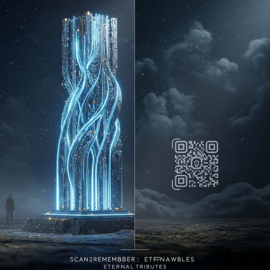 Luminous Scan2Remember digital monument dominates Life's QR fading code for permanent digital memorials.
