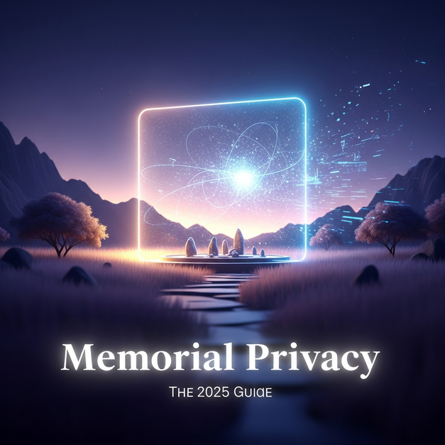 A glowing privacy shield creating private peace for a tranquil garden, illustrating the 2025 guide to memorial privacy.